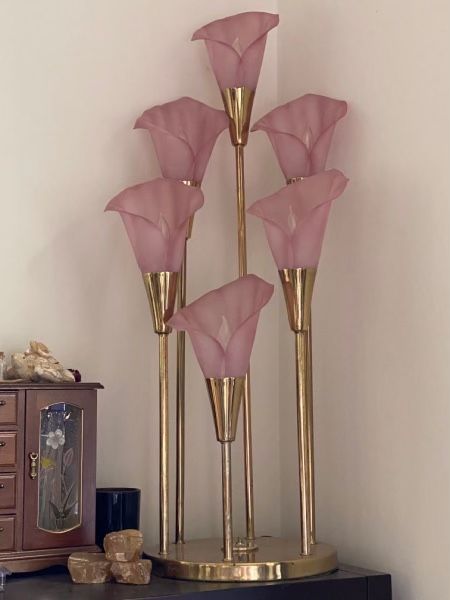 1980s postmodern calla Lily brass lamp