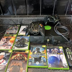 Xbox original two controllers, remote, EV cord DVD Pack 