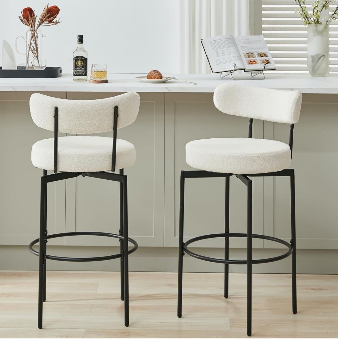 Swivel Bar Stools Set of 2, Counter Height Bar Stools with Back - Main Image