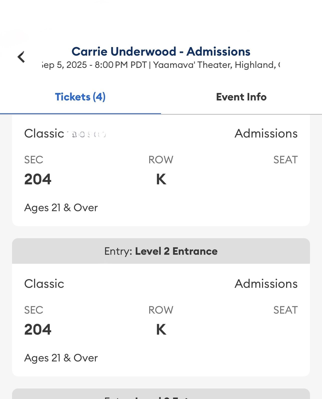 CARRIE UNDERWOOD CONCERT TICKETS-9/5/25
