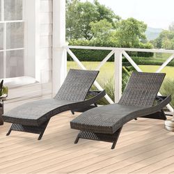 79'' Patio Chaise Lounge Set 2 Pieces, Outdoor PE Rattan Adjustable Recliner with 5-Level Backrest, Weatherproof Wicker Lounge Chair for Patio, Backya