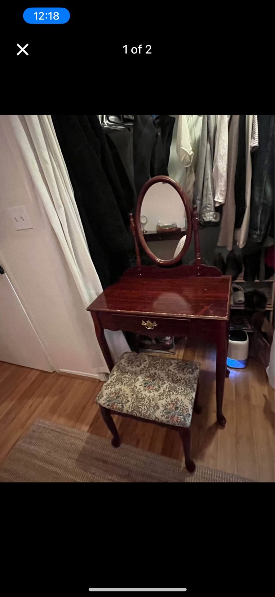 Dark Brown Small Vanity With Stool
