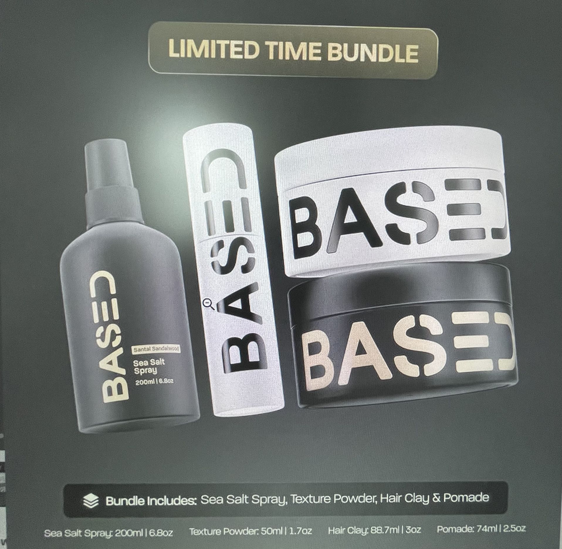 Bass texture powder, clay, sea salt, spray, and pomade