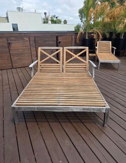 Double Outdoor Teak Chaise Lounge – Adjustable Patio Daybed