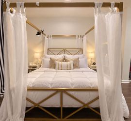Gold Metal Four-Poster Canopy Bed Frame