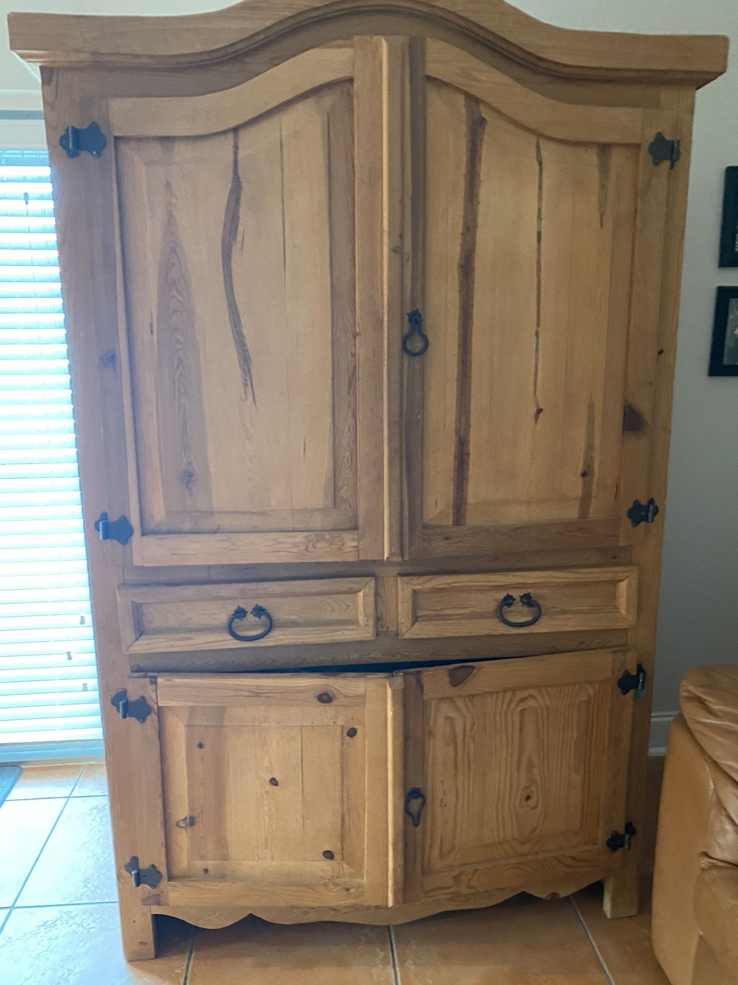 Rustic cabinet with 2 bookshelves & chest