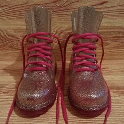 size 13/1 Kids Girls Clear Glitter Rain Boots 