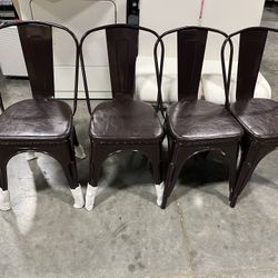 #031205 Metal Dining Chairs Stackable Side Chair Industrial Chairs Set of 4 Kitchen Chairs with Soft Cushioned High Backrest 18 Inch Dark Brown #61361