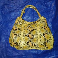 Big Buddha Yellow & Tan Faux Snakeskin Hobo Tote Bag - Y2K Boho Style