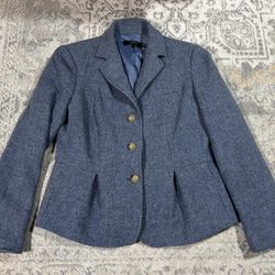 Talbots Blazer Size 8p Blue Wool Jacket Pleated Peplum Womens