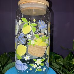 Lemon theme 16 oz glass cup