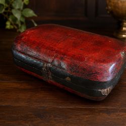 Antique Leather Wicker Travel Suitcase / Doctor’s Medical Case – Vintage Red 20”