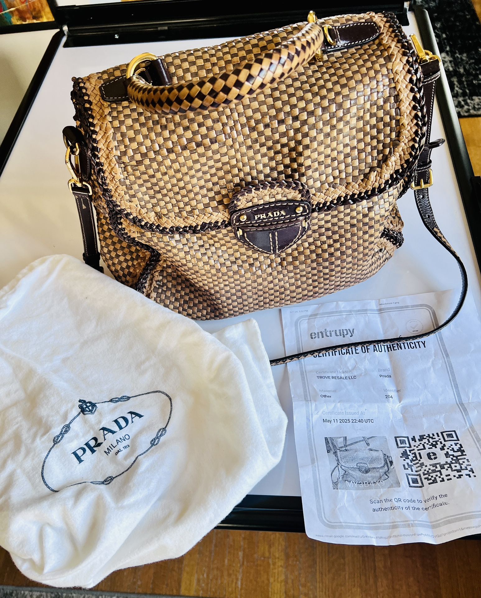 AUTHENTIC PRADA MADRAS WOVEN HANDBAG RARE BEAUTIFUL! Sells For $1000-2800