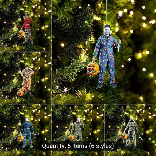 new 6 pc horror acrylic ornaments 2 - with pumpkins