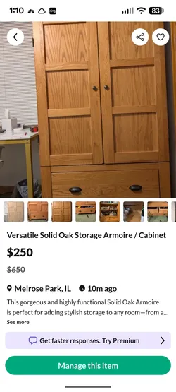 Versatile Solid Oak Storage Armoire / Cabinet