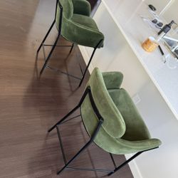 CB2 Azalea Upholstered Green Velvet Bar Stool Set Of 2