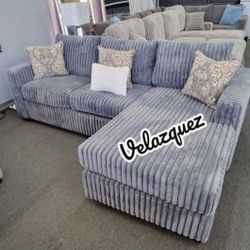 ✅️✅️2 pc dark grey fur like wide welt corduroy sectional sofa with chaise✅️✅️ (Pillows not included)