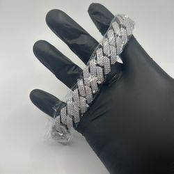 Moissanite Cuban Bracelet Real Iced Out 20mm 7 Inch 3 Row Silver Passes Test New