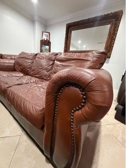 Brown Leather Couch and Loveseat