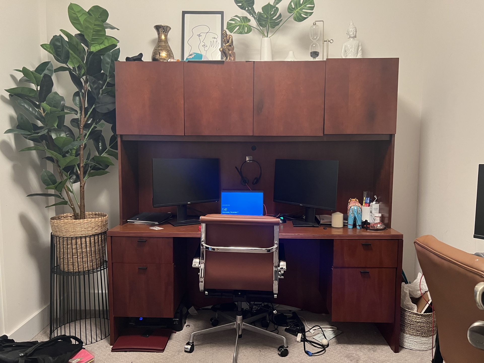 72” Office Desk with Hutch, Chestnut Wood