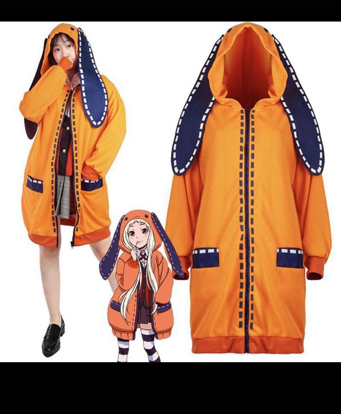 Bunnies Kigurumi for Runa Yomozuki Cosplay Costume Bunny Ears Hoodie, Large *NEW