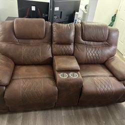 Santiago brown leather reclining loveseat
