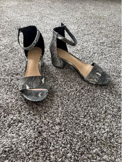 Grey short heel sandals
