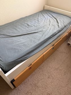 Twin bed without mattress  with 3 drawer