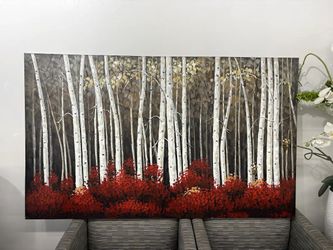 Large Modern Birch Tree Forest Landscape Canvas Wall Art – $350