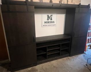 Dark Wood Entertainment Center with Barn Doors