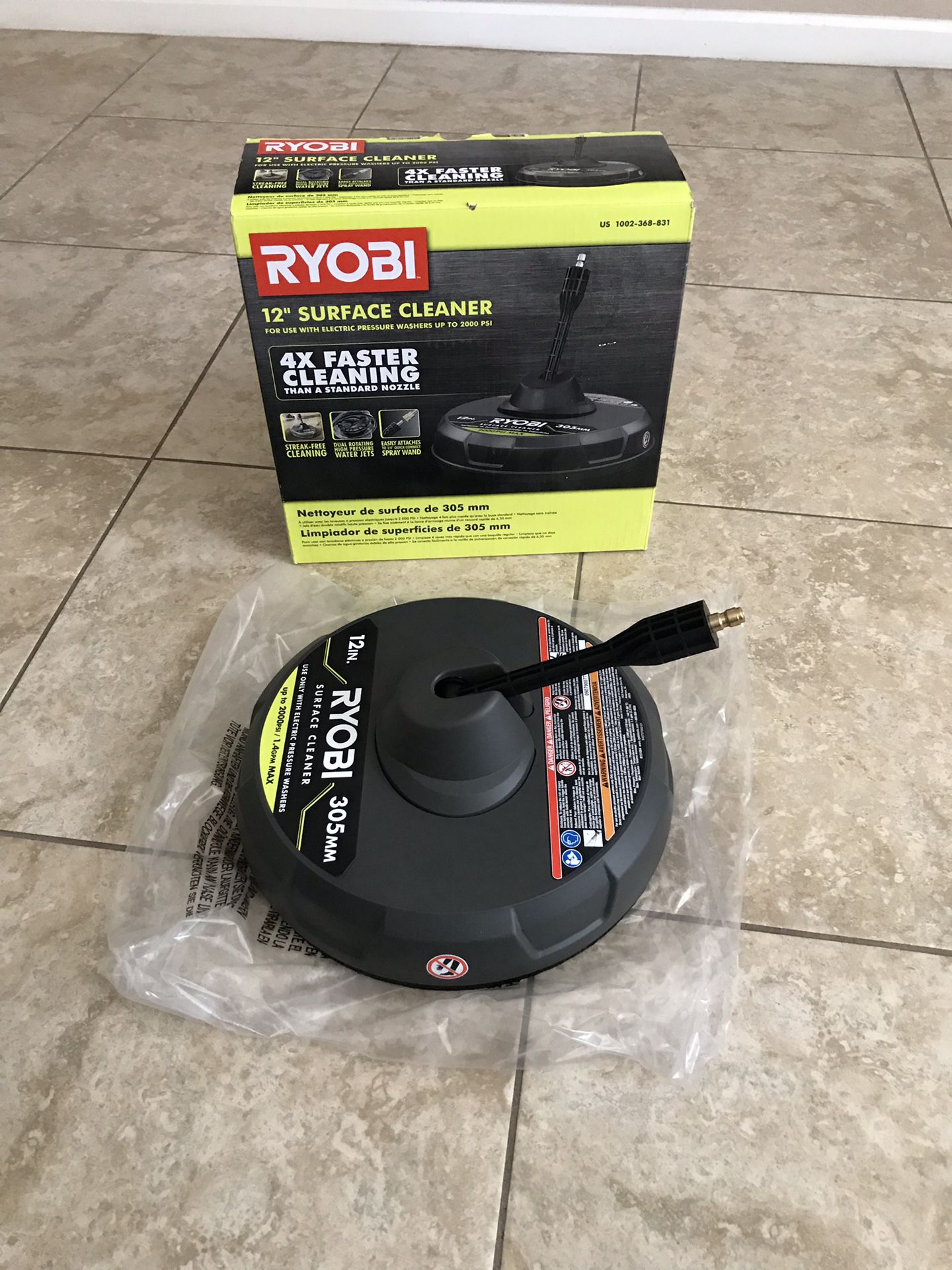 RYOBI 12 in. 2000 PSI 1.4 GPM Quick Connect Surface Cleaner for Electric Pressure Washers
