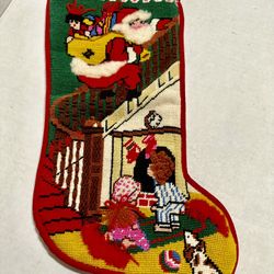 Vintage Bucilla Needlepoint Christmas Stocking Excellent Condition 