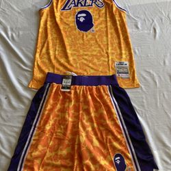 Large Bape Lakers NBA Jersey and Shorts 