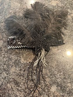 Black Feather Beaded Flapper Headband