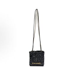 CHANEL Chanel 23S 22bag mini gold coin diamond plaid drawstring open and closed leather chain shiny wrinkled one-shoulder cross-body bag(46)88