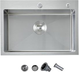 24 Inch Kitchen Sink Drop In, 24x18 Inch Topmount Stainless Steel Bar Sinks, Single Bowl RV Laundry