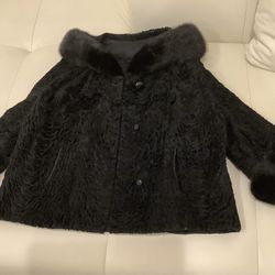 Fur Jacket Mink Collar, Persian Lamb Curly  Type Fur 