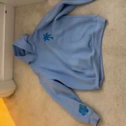 Pink palm puff blue hoodie