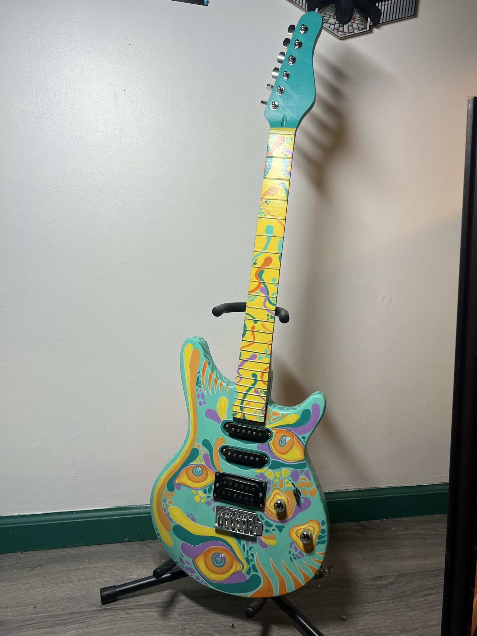 Custom Painted Electric 6 String Guitar Abstract Hand Painted Not Stringed 