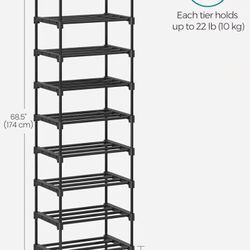 10 Tier Shoe Rack Tall Narrow 6ft Ish ASSEMBLED
