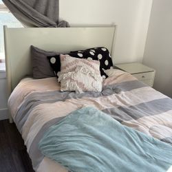 White Full Size Bed, Mattress And Night Stand 