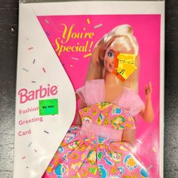 Barbie Fashion Greeting Card -You're Special! Pink Teapot Pattern Dress 1994 New Vintage Mattel