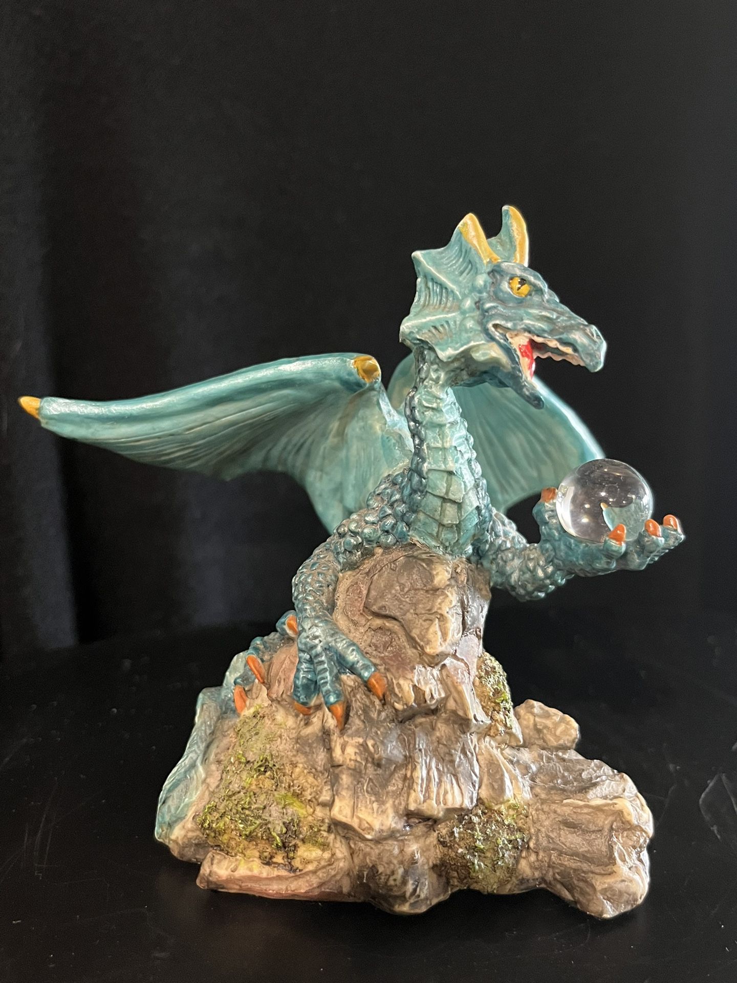 Vintage Resin Dragon With Crystal Ball Figurine