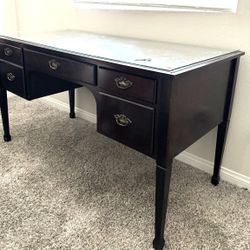 Desk— wood desk with glass top