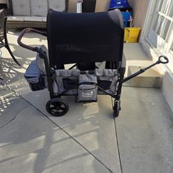 Stroller Wagon for 2 Kids,Premium Wagon for Kids with Removable Canopy,Snack Tray,All-Terrain PU Wheels & Adjustable Push/Pull Handle