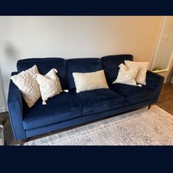 *Free Delivery* Blue Velvet Modern Living Spaces Couch Sofa 3 Seater