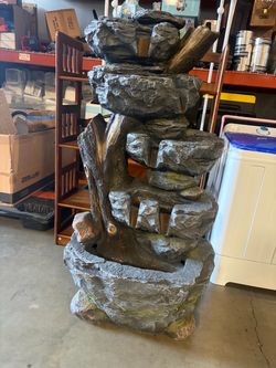 Water Fountain Outdoor 47.2" H Large - 5 Tiers Cascade Floor Standing Rock Wood Like Waterfall Fountain with LED Lights for Garden Patio Backyard Porc