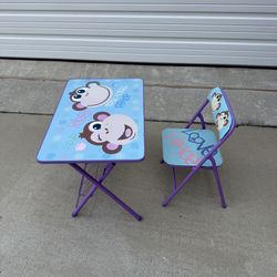 Monkey Peace Love Rock n Roll Kids Table and Chair Set GREAT condition folds flat portable   Pick up In Deer Park Tx 77536
