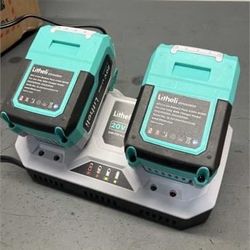 Litheli 20V dual battery charger with two 4.0Ah lithium ion batteries