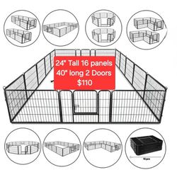 New IN Box 16 PANEL 24" Heavy Duty DOG Playpen 2 Doors Folding Animal Cage Shapeable PET Fence Kennel Playyard 